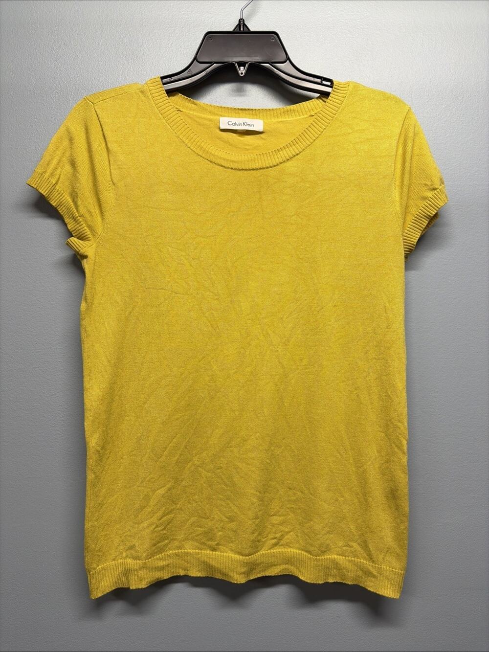 Calvin Klein - Women’s Silk Blend Short Sleeve Blouse - Yellow/Sz Missing